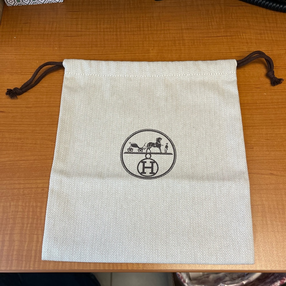 Hermes Drawstring Cloth Bag with Fine Herringbine Pattern